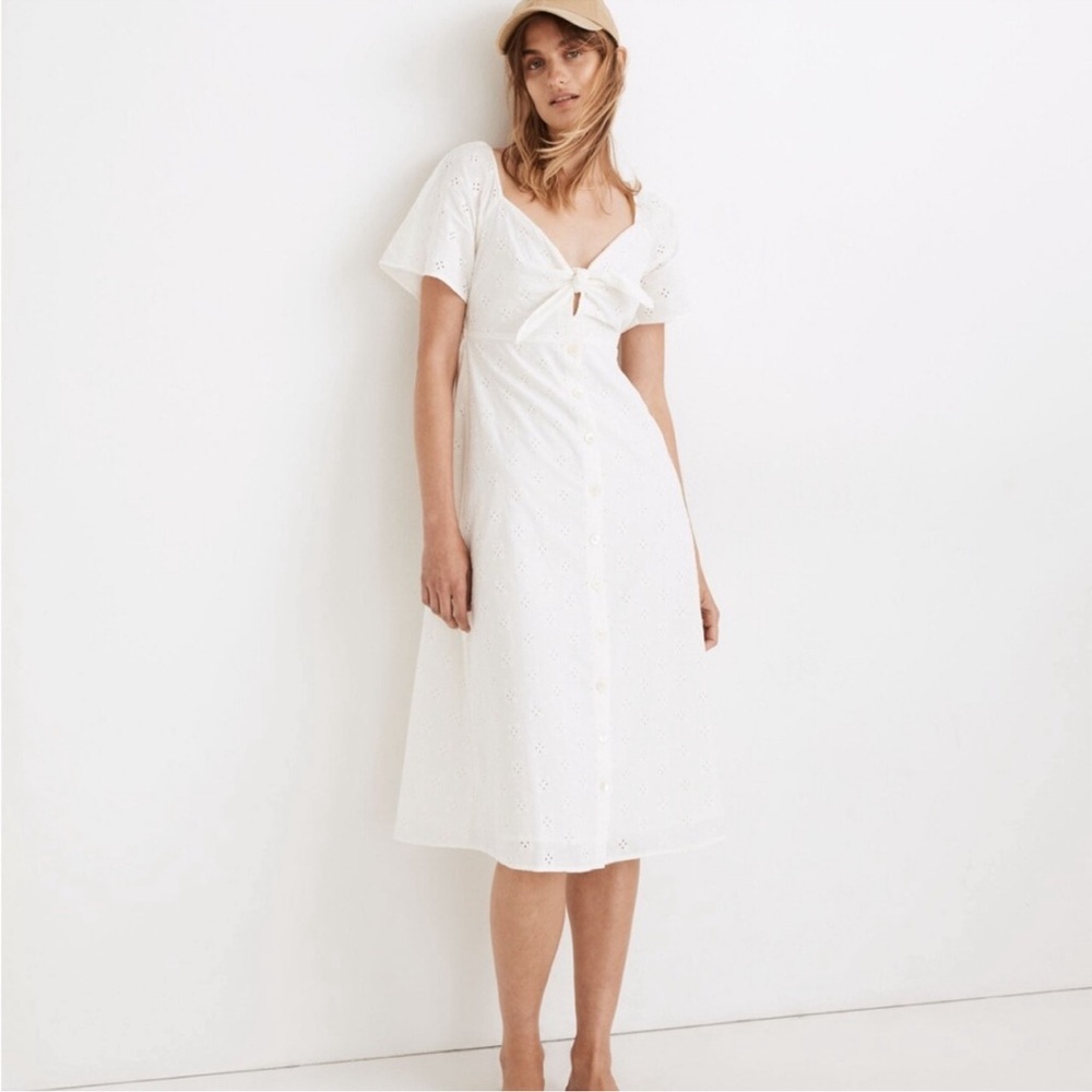 Madewell White Eyelet Dress with Front Knot
